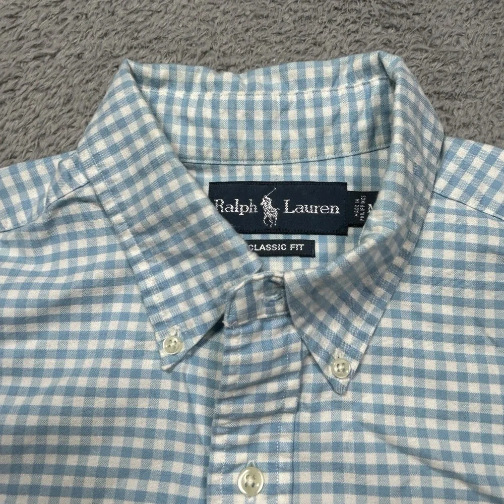 Ralph Lauren Shirt Men's M Blue Check Classic Oxford Button Down Flesh Pony OCBD